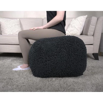 Spongy Microfiber Square Pouf, Dark Charcoal 2 Spongy Microfiber Square Pouf, Dark Charcoal - Image 2