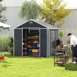 8*8ft Resin Storage Shed, High Quality Pp Material, Strong Structure, Waterproof, Rust And UV Proof, Large Storage Space,12mm Thick Pp Board,Dark Gray -Bold Design Store GUEST bd2139a8 1a82 4d32 8eb3 0dd7ea39cb33
