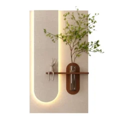 Adjustable 3-Color LED Sandstone Wall Decor With Simulated Green Plants,3D Art Sculpture, Glass Vase & Rabbit Statue, Remote Control Light Strips -Bold Design Store GUEST bd721e44 1f7f 46ee a398 7d179af0c092