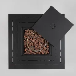 28" Propane Gas Fire Pit Table, 50000 BTU Square Steel Fire Pit With Beautiful Wicker Base For Outside Patio Deck Garden Backyard-Black -Bold Design Store GUEST bf615d41 a5cb 411c 84fd f7eff551b119