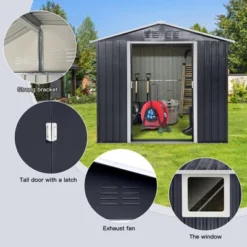 Metal Garden Sheds 7ftx4.3ft Outdoor Storage Sheds Coal Grey With Window -Bold Design Store GUEST bfb0ebb8 9767 43c8 bbcb ec0417a2af29