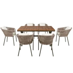 7 Pieces Patio Dining Set, All-Weather Outdoor Furniture Set With Dining Table And Chairs, Metal Frame, For For Garden, Backyard, Beige -Bold Design Store GUEST bfb6d591 072a 453f 85fe 809799c61196