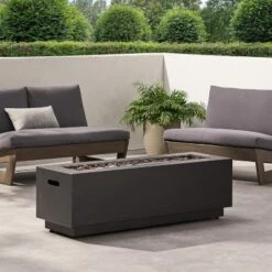 40" Outdoor 50,000 BTU Rectangular Iron Propane Fire Pit, Dark Grey (Tank Cover Not Included)