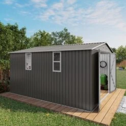 10x12FT Outdoor Storage Shed Large Metal Garden Shed With Double Door Two Window Waterproof Tool Shed For Backyard Patio Lawn Poolside ,Grey -Bold Design Store GUEST c5ede52f abd8 4798 aedf 24a1179cf6f0