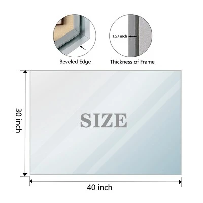 40x30inch Silver Rectangular Wall-mounted Beveled Bathroom Mirror,Square Angle Metal Frame Wall Mounted Bathroom Mirrors For Wall 10 40x30inch Silver Rectangular Wall-mounted Beveled Bathroom Mirror,Square Angle Metal Frame Wall Mounted Bathroom Mirrors For Wall - Image 10