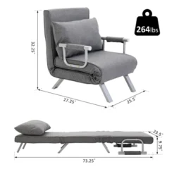 HOMCOM Single Person Folding 5 Position Convertible Sofa Bed Sleeper Chair Chaise Lounge Couch W/Pillow & Steel Frame For Home Office, Light Gray -Bold Design Store GUEST c7fdeeba 3d36 4e35 9527 7713eddeaf8f