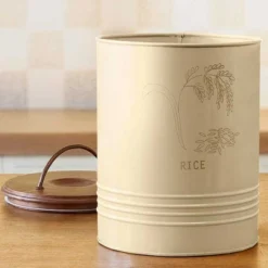Metal Rice Storage Barrel With Wooden Lid - Sleek & Durable Kitchen Canister-8.6X8.6X11in -Bold Design Store GUEST c8ccfa2a f486 44e5 bc61 710605fa5c19