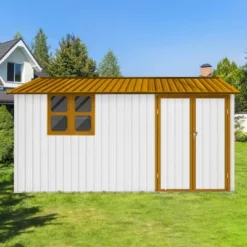 Metal Garden Sheds 12ftx10ft Outdoor Storage Sheds White+yellow With Window -Bold Design Store GUEST c9224d0e fa06 4d00 aad4 daaf082ceefe