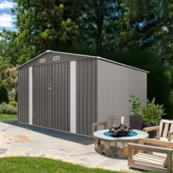10x12FT Outdoor Storage Shed Large Metal Garden Shed With Double Door Two Window Waterproof Tool Shed For Backyard Patio Lawn Poolside ,Grey -Bold Design Store GUEST c932f3ad cfcb 4955 a099 f6689147b8a2