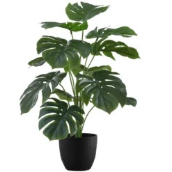 Artificial Plant, 24" Tall, Monstera, Indoor, Faux, Fake, Table, Greenery, Potted, Real Touch, Decorative, Green Leaves, Black Pot