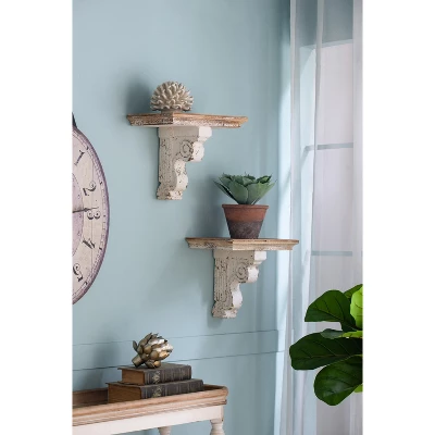 13.8x9.1x11.4" Distressed Brown And White Wooden Wall Shelf With Corbel Design 13 13.8x9.1x11.4" Distressed Brown And White Wooden Wall Shelf With Corbel Design - Image 13