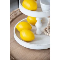 D11.8x15.4in Two-Tiered Round Wooden Tray, White -Bold Design Store GUEST caf9f784 bce4 4da8 8693 a882b894414d