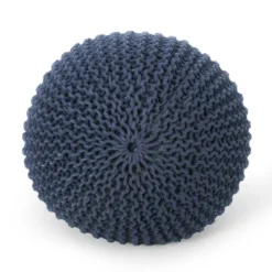 Bordeaux Knitted Cotton Round Pouf, Navy Blue -Bold Design Store GUEST cb828d6e 4106 44e2 b9c4 c47093a183cc