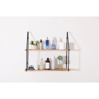 Floating Shelf With Metal Brackets, Wall Mounted Rustic Wood Wall Storage, Various Decorations Hanging Display (2-Tier ¨C Natural Wood) 1 Floating Shelf With Metal Brackets, Wall Mounted Rustic Wood Wall Storage, Various Decorations Hanging Display (2-Tier ¨C Natural Wood)
