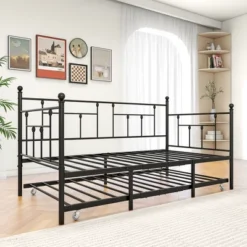 Twin Size Daybed Metal Frame With Trundle Set, Twin Day Bed Sofa, Daybed And Roll Sofa Bed For Guest Room, Bedroom, Living Room, Victorian Style -Bold Design Store GUEST cf1186c1 bc6f 4dff 81da e19273229326