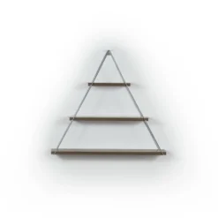 Moset Floating Wall Decor Wall Mounted Rustic Decorative Hanging Metal Bracket Triangle Shelf For Books, Walnut/Chrome