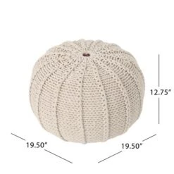 Bordeaux Knitted Cotton Round Pouf, Beige -Bold Design Store GUEST d20fda25 d774 4cc0 9f1b fb4d24d73d4b
