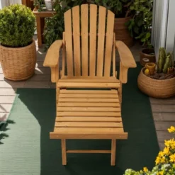 Outdoor Wooden Folding Adirondack Chair With Retractable Ottoman, Pre-Assembled BackRest & SeatBoard, Wood Patio Chair For Garden Backyard Porch Pool -Bold Design Store GUEST d39d0afb abe9 4846 b425 1725bfcf2680