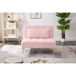Convertible Single Sofa Bed Futon With Gold Metal Legs Teddy Polyester (Pink) -Bold Design Store GUEST d3eeb224 5241 4c99 93d1 cea1de6b08a6