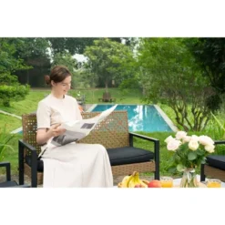 4-Piece Patio Furniture Set Outdoor Balcony Porch Garden Backyard Lawn Furniture Acacia Wood Table Top, Morden Black And Light Brown 25 4-Piece Patio Furniture Set Outdoor Balcony Porch Garden Backyard Lawn Furniture Acacia Wood Table Top, Morden Black And Light Brown -Bold Design Store GUEST d7637d4e accf 48f6 81ee 237cd71c9a35