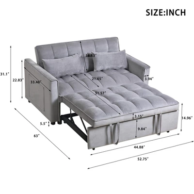 Modern Polyester Loveseat Futon Sofa Couch Polyesterllout Bed, Small Love Seat Lounge Sofa W/Reclining Backrest, Toss Pillows, Pockets 2 Modern Polyester Loveseat Futon Sofa Couch Polyesterllout Bed, Small Love Seat Lounge Sofa W/Reclining Backrest, Toss Pillows, Pockets - Image 2