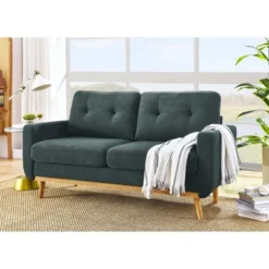 67.7" Wide Mid-Century Modern Polyester Tufted Loveseat Sofa With Wooden Legs -Bold Design Store GUEST d9bf6095 910a 4500 9296 39d22adede39