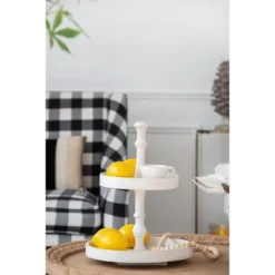 D11.8x15.4in Two-Tiered Round Wooden Tray, White -Bold Design Store GUEST da8d1403 0a0e 44e7 a2e8 92baac89d37a