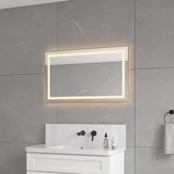 40 X 24 Inch LED Bathroom Mirror With Front And Backlight, Wall Mounted Vanity Mirror With Aluminum Frame,Anti-Fog, Memory,3 Colors, Stepless Dimmable