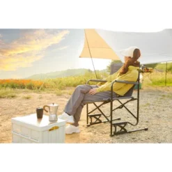 Outdoor Freestyle Rocker Camping Chair Portable Folding Rocking Chair With Solid, Durable Armrests, Drink Holder & Comfortable Backrest -Grey -Bold Design Store GUEST dac73f5d 5827 4ab8 bf31 910830263250