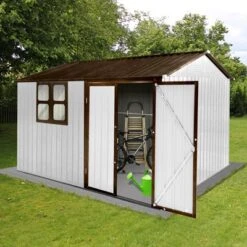 Metal Garden Sheds 10ftx8ft Outdoor Storage Sheds White+coffee With Window -Bold Design Store GUEST dd49dee6 aa4e 409f 9328 0716b9a72b90