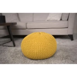 Bordeaux Knitted Cotton Round Pouf, Yellow -Bold Design Store GUEST ddd0ef53 75e9 4ac2 9714 d2e5f261c955