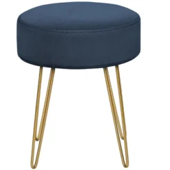 Ottoman, Pouf, Footrest, Foot Stool, 14in Round, Blue Fabric, Gold Metal Legs, Contemporary, Modern 10 Ottoman, Pouf, Footrest, Foot Stool, 14in Round, Blue Fabric, Gold Metal Legs, Contemporary, Modern -Bold Design Store GUEST de606e1f d9b4 4a30 9180 8dc254d092c1