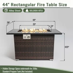 44" Propane Gas Fire Pit Table, 50000 BTU Rectangular Fire Pit, Tile Tabletop With Beautiful Wicker Base For Outside Patio Deck Garden Courtyard-Brown -Bold Design Store GUEST df63b1c4 8a51 4f0b a4e1 d8238d1fdeee
