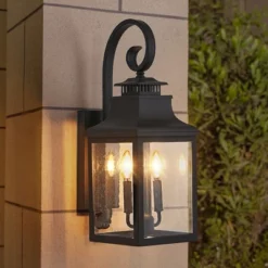Soscooter 23"-2-Pack Outdoor Wall Lantern Light ¨C Vintage Black Metal Sconce With Clear Seeded Glass For Porch, Patio, And Garden (Bulb Not Included)