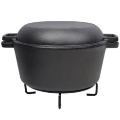 2 In 1 Pre-Seasoned Cast Iron Dutch Oven With Dual Handles, Outdoor Camping Deep Pot For Cooking BBQ Baking Campfire, 5 Quart.With 1pc Iron Pot Rack. -Bold Design Store GUEST e15fc926 83fe 4c2f 883c 0474680f0b9d