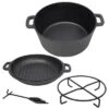 3 In 1 Pre-Seasoned Cast Iron Dutch Oven,Camping Deep Pot, 5 Quart.Cover As A Skillet With Ribbed Bottom Design.With 1PC Iron Pot Rack,1PC Lid Lifter.