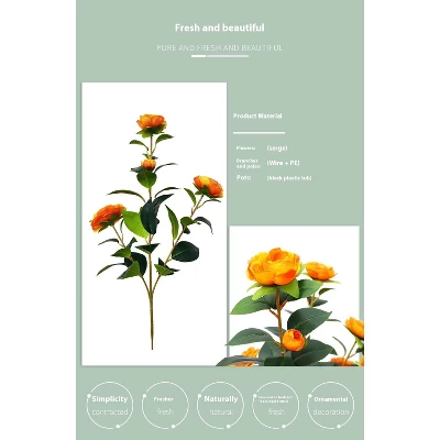 Artificial Camellia Tree 2 Pack, 36"Faux Camellia Plant In Pot With Orange Flowers, Greenery Potted Plant For Indoor Outdoor Office Home Porch Decor 5 Artificial Camellia Tree 2 Pack, 36"Faux Camellia Plant In Pot With Orange Flowers, Greenery Potted Plant For Indoor Outdoor Office Home Porch Decor - Image 5