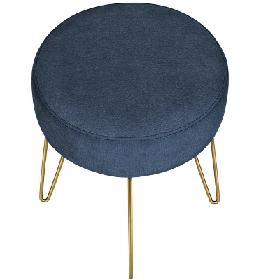 Ottoman, Pouf, Footrest, Foot Stool, 14in Round, Blue Fabric, Gold Metal Legs, Contemporary, Modern 4 Ottoman, Pouf, Footrest, Foot Stool, 14in Round, Blue Fabric, Gold Metal Legs, Contemporary, Modern - Image 4