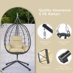 Egg Chair With Stand Indoor Outdoor Swing Chair Patio Wicker Hanging Egg Chair Hanging Basket Chair Hammock Chair With Stand For Bedroom Room Balcony -Bold Design Store GUEST e3fd4da6 30da 455a a4a8 7804a43511d1
