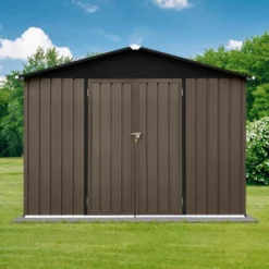Metal Garden Sheds 8ft¡Á6ft Outdoor Storage Sheds Brown + Black