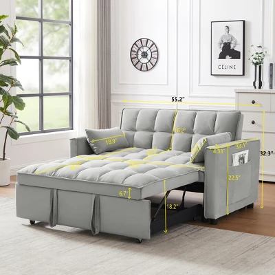 Modern Polyester Loveseat Futon Sofa Couch W/Polyesterllout Bed,Small Love Seat Lounge Sofa W/Reclining Backrest,Toss Pillows, Pockets 10 Modern Polyester Loveseat Futon Sofa Couch W/Polyesterllout Bed,Small Love Seat Lounge Sofa W/Reclining Backrest,Toss Pillows, Pockets - Image 10