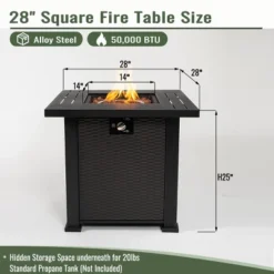 28" Propane Gas Fire Pit Table, 50000 BTU Square Steel Fire Pit For Outside Patio Deck Garden Backyard-Black -Bold Design Store GUEST e44287a1 46c7 451c 9b09 8c189153425d