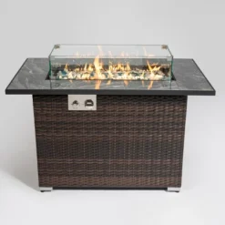 44" Propane Gas Fire Pit Table, 50000 BTU Rectangular Fire Pit, Tile Tabletop With Beautiful Wicker Base For Outside Patio Deck Garden Courtyard-Brown -Bold Design Store GUEST e5edda84 1b01 4915 86b9 d24a3c3669b3