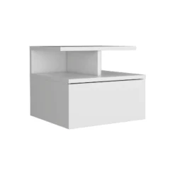 Floating Nightstand 12"H, Wall Mounted With Single Drawer And 2-Tier Shelf, White -Bold Design Store GUEST e6bcf889 3839 4626 afa4 4f7d63fd5aba