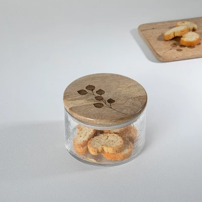 Leafy Twig Glass Jar/Container With Wooden Lid-700 Ml 6 Leafy Twig Glass Jar/Container With Wooden Lid-700 Ml - Image 6