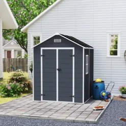 6*6ft Resin Storage Shed, High Quality Pp Material, Rust And UV Proof, Large Storage Space, 12mm Thick Pp Board, HD Window Lighting Dark Gray -Bold Design Store GUEST eb8c4757 1c5e 45c9 be8e 011d8dc729e6