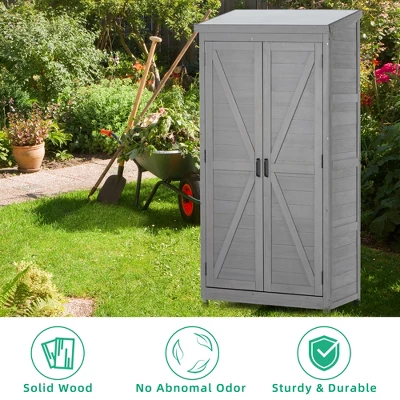 Outdoor Storage Cabinet And Metal Top,Garden Storage Shed,Outdoor 68 Inches Wood Tall Shed For Yard And Patio 6 Outdoor Storage Cabinet And Metal Top,Garden Storage Shed,Outdoor 68 Inches Wood Tall Shed For Yard And Patio - Image 6