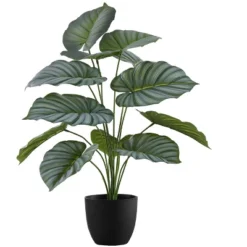 Artificial Plant, 24" Tall, Calathea, Indoor, Faux, Fake, Table, Greenery, Potted, Real Touch, Decorative, Green Leaves, Black Pot