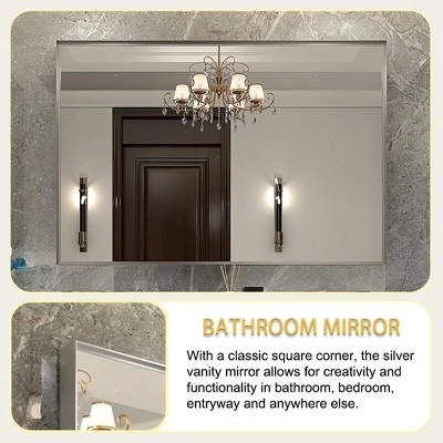 40x30inch Silver Rectangular Wall-mounted Beveled Bathroom Mirror,Square Angle Metal Frame Wall Mounted Bathroom Mirrors For Wall 5 40x30inch Silver Rectangular Wall-mounted Beveled Bathroom Mirror,Square Angle Metal Frame Wall Mounted Bathroom Mirrors For Wall - Image 5