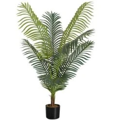 Artificial Plant, 47" Tall, Palm Tree, Indoor, Faux, Fake, Floor, Greenery, Potted, Real Touch, Decorative, Green Leaves, Black Pot